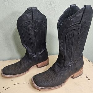 Black Python Print Square Toe Western cowboy Boots